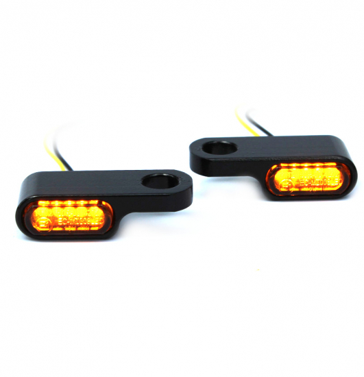 LED Mini Blinker Typ1 / Alu schwarz - dunkles Glas / Paar / alle Bikes / E-Zeichen