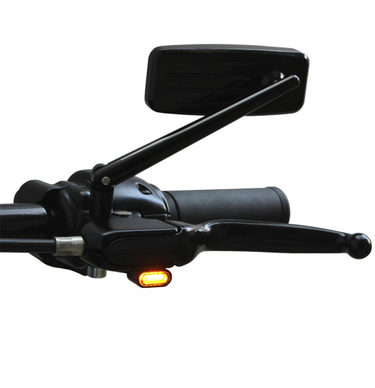 LED Mini Blinker Typ1 / Alu schwarz - dunkles Glas / Paar / alle Bikes / E-Zeichen