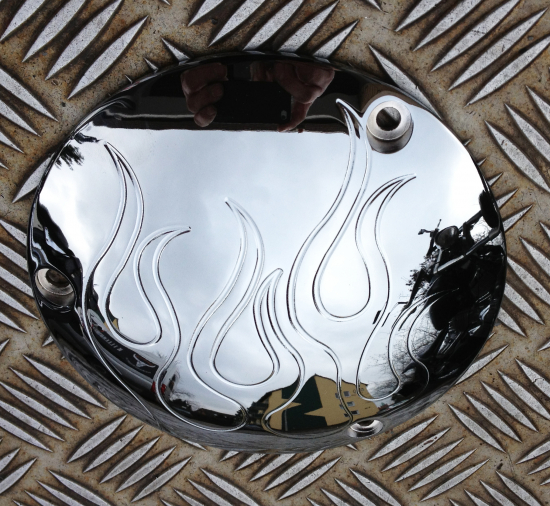 BR LUFTFILTER-ZIERPLATTE Flame / 16cm / chrom / universal