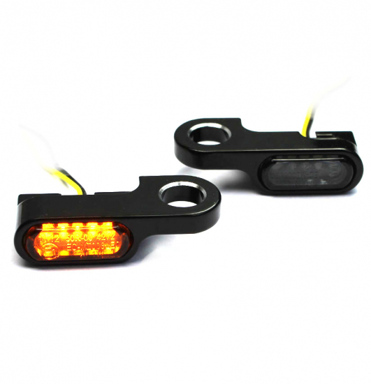 LED Mini Blinker Typ1 / Alu schwarz - dunkles Glas / Paar / alle Bikes / E-Zeichen