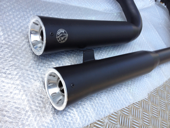 BLACK SALE: FALCON Double Groove / Komplettanl. / KAT / black / HARLEY DYNA / 08 - 16/ EG-BE