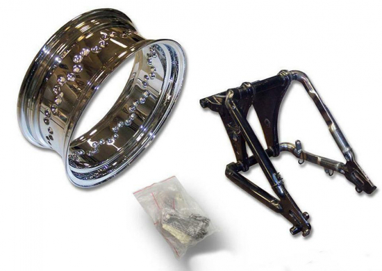 MB Rad - Stahlfelge + Speichen 6 x 15 - schwarz + Schwingenumbau / für Breitreifen 200 mm / Yamaha XVS 1100 / Tüv