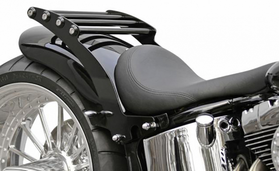 BR - Custom - Gepäckträger / Harley Softail / Custom - Bikes / ab 2018 / 16 - 18" Heckfender - 200er  / Steel schwarz