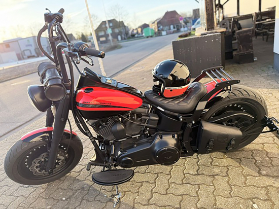 Preview: BR - Custom - Gepäckträger / Harley Softail + Fat Boy / Custom - Bikes / 08 - 17 ( ausser Rocker & Breakout ) 16" / 18" Rad / 200 - 240er