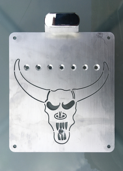 BR - KZH -- Platte "SKULL"  ALU natur / silberfarben / 18 x 20cm / DE  / inkl. BR - Mini - LED - Leuchte
