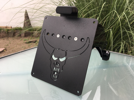 seitl. BR - Kennzeichenhalter - SKULL - black - Kompl.-Set / Suzuki VS 600 / 750 / 800 INTRUDER / TÜV