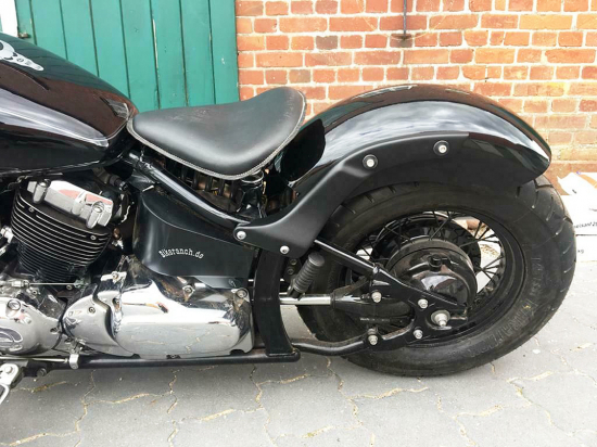 Nur bei uns: BR - Vintage - Stahl - Heckfender schwarz glanz - mit Fenderstruts -schwarz feine Struktur / Yamaha XVS 650 DragStar