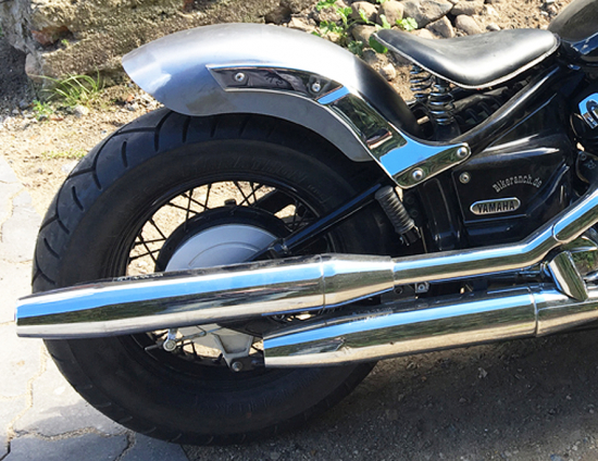 Nur bei uns: BR - Vintage - Heckfender - Schutzblech - Set roh /  inkl. Fenderstruts / round / schwarz f. Struktur / YAMAHA XVS 650