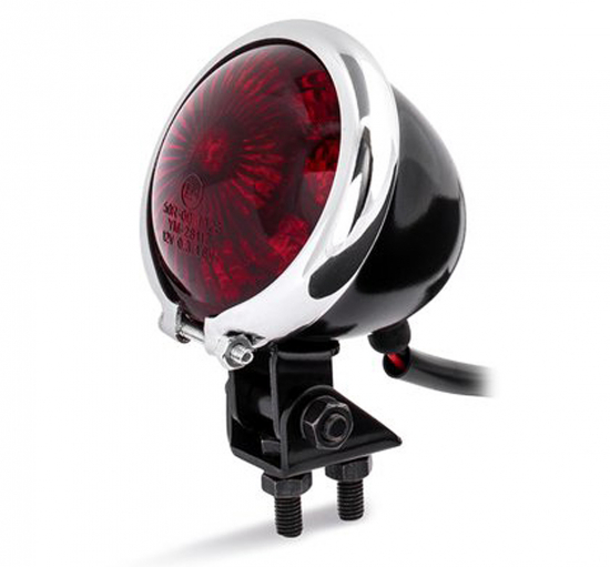 LED - Rücklicht "Bates Style" / schwarz + chrom - rotes Glas / E-gepr.