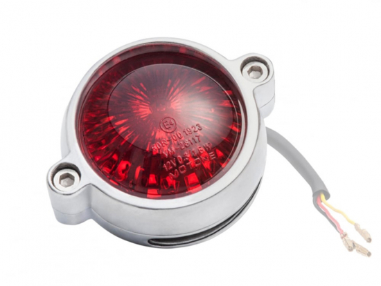 LED Vintage - Rücklicht - Bullet Style 2 / Aluminium poliert / mit Halter / E-Zeichen