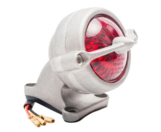 LED Vintage - Rücklicht - Bullet Style 1 / Aluminium matt / mit Halter / E-Zeichen