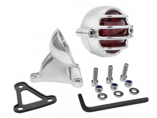 Preview: LED Vintage - Rücklicht - STRIPE 1 / Silber poliert / mit Halter / E-Zeichen