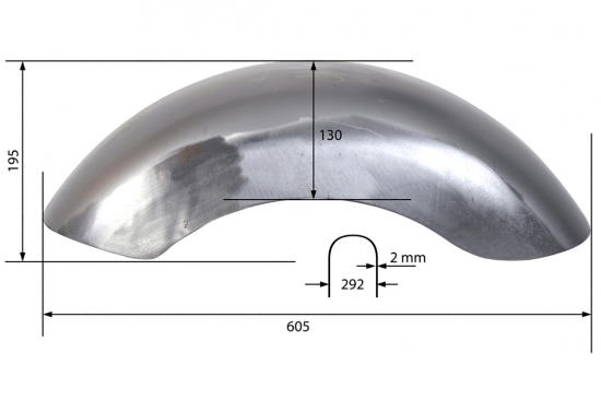 STEEL - Heckfender / stabiles Stahlblech - 2 mm / b innen 288 mm / b aussen: 292 mm b / roh / universal / kein Tüv notwendig