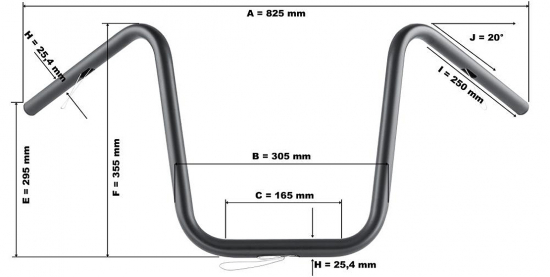 HH LENKER BAD HAWK / 3 Loch-Bohrung / 1" / 25,4mm / 825 b x 355 h mm / chrom / Tüv