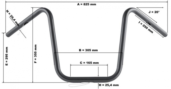HH Lenker Bad Hawk / 3 Loch-Bohrung / 1" / 25,4mm / 825 / 355 mm / schwarz-matt / Tüv