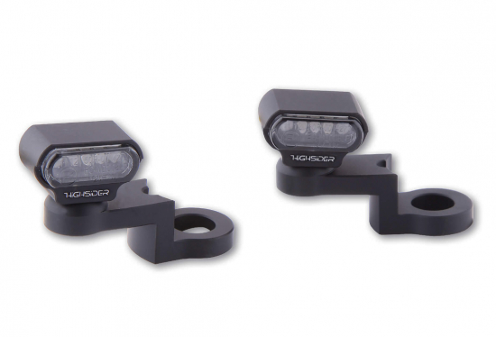 HS Mini LED - Blinker - Lenker / mit CNC Spiegelbefestig. / schwarz / Paar / Universal / E-Zei.
