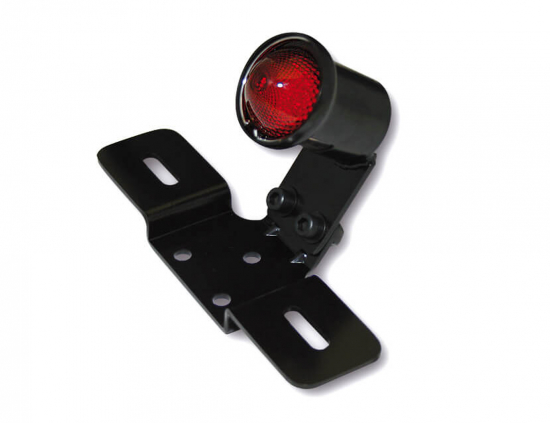 LED - Rücklicht - Old School - SHIN YO TYP3, schwarz, rotes Glas, mit Kennzeichen-Halter
