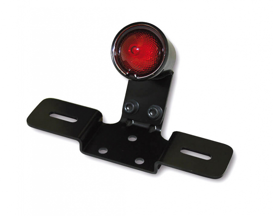 LED - Rücklicht - Old School - SHIN YO TYP3, schwarz, rotes Glas, mit Kennzeichen-Halter