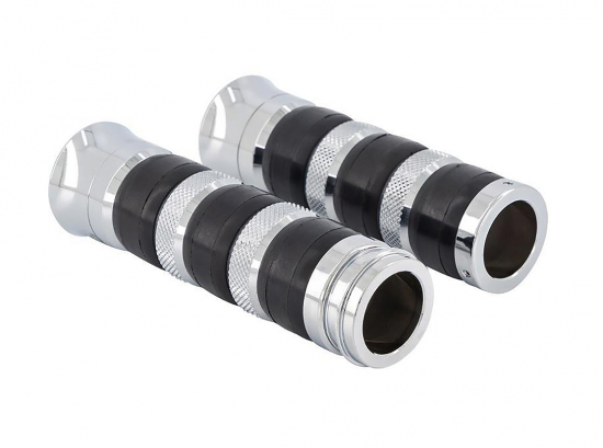Griffbezüge - Set - Chrom + Black / passend für 1 Zoll-Lenker / 1 x li + 1 x re // elektron. Gasanahme  / ohne herausnehmbare Endkappen