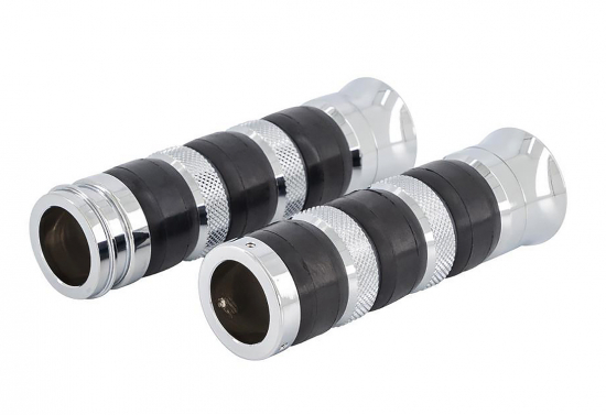 Griffbezüge - Set - Chrom + Black / passend für 1 Zoll-Lenker / 1 x li + 1 x re // elektron. Gasanahme  / ohne herausnehmbare Endkappen