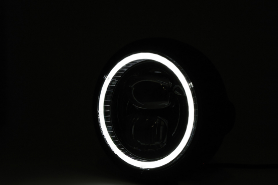 SALE: HS - 5 3/4 Zoll - LED-Scheinwerfer / black / PECOS - TYP 7 / mit Standlichtring / E-Zeichen