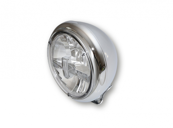 HS - 7 Zoll - LED-Scheinwerfer / chrom / HD - Style Typ 3 / Befestigung unten / E-Zeichen