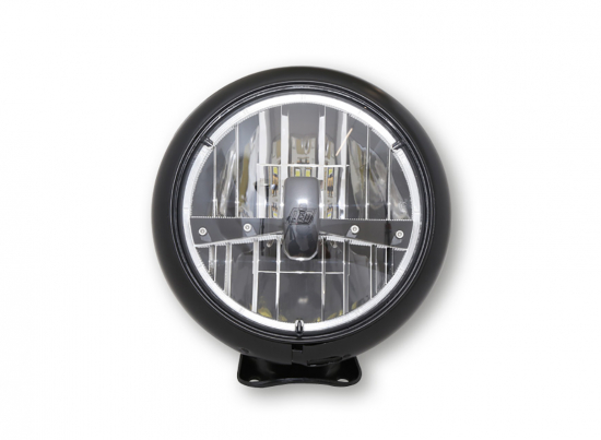 HS - 7 Zoll - LED-Scheinwerfer / chrom / HD - Style Typ 3 / Befestigung unten / E-Zeichen