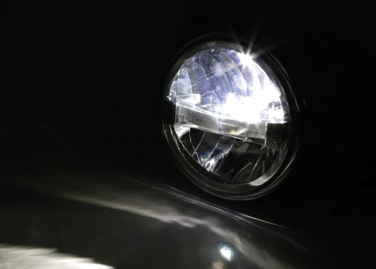 HS - 7 Zoll - LED-Scheinwerfer / schwarz-matt / British Style Typ 4 / Befestigung seitl. / mit TFL / E-Zeichen