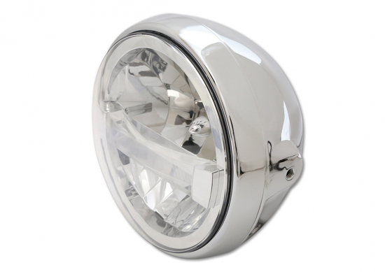 HS - 7 Zoll - LED-Scheinwerfer / chrom / British Style Typ 4 / Befestigung seitl. / mit TFL / E-Zeich.