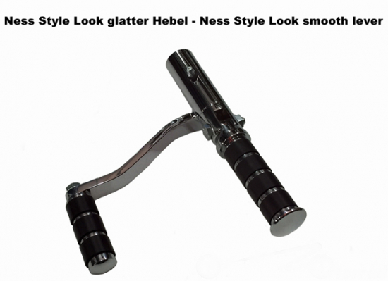 MB Fußrastenanl. vorverl. - 24 cm / chrom / Ness Style Look / glatte Hebel / Harley Sportster EVO 5 Gang / XL/2 / Tüv