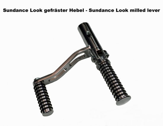 Preview: NEU: MB vorverl. Fußrasten / 23 cm vor / Sundance Look gefräst / schwarz-matt / KAWASAKI Eliminator 500 / ABE