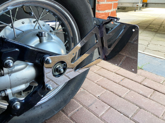 SALE: seitl. MB - Kennzeichenhalter Kompl.-Set - Chrom / Yamaha XVS 650 / 1100 / TÜV /DE