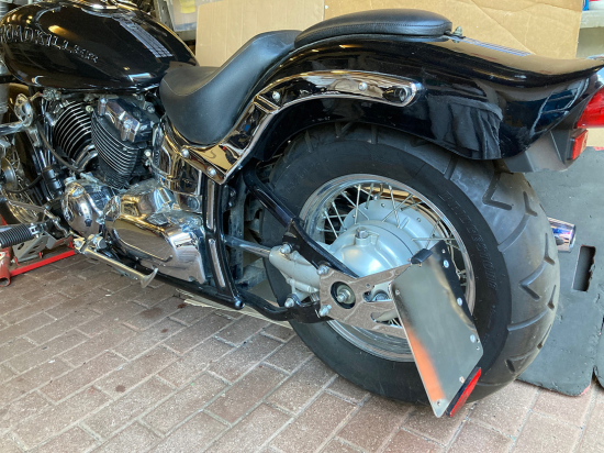Preview: seitl. MB - Kennzeichenhalter Kompl.-Set - Chrom / Yamaha XVS 650 / 1100 / TÜV /DE