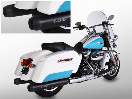 Black Sale: MILLER - Airlington - black + Endkappe Tapered black - 2-2 - SlipOn / Harley Davidson Touring / FL3 / 107  / EG-BE