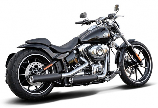 Black Sale: MILLER - 2-2 SlipOn Auspuff - Hunter / schwarz / Harley Softail / EG-BE