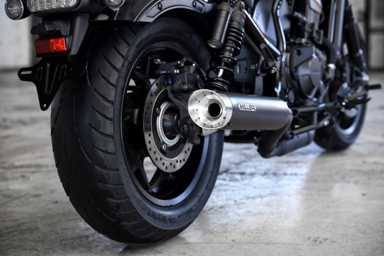 S-Black-Sale: MILLER - 2-1 - BREAKER - black + Endkappe Slash Cut silber / Honda CMX 1100 Rebel / SlipOn / EURO 5 / EG-BE