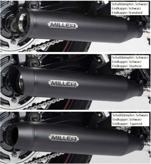 Miller - Offset Hellcat - Komplett - Auspuffanlage - Edelstahl black / Softail Modelle - 2000 - 2007 / EG-BE