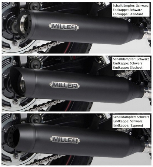 BLACK SALE: MILLER - Indipendence - schwarz / HD Softail SportGlide / FLSB / 107 CUI - SlipOn / Euro 4 / 18 - 20 / ABE