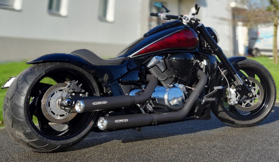 Black - Silber Sale: MILLER "El Grande" Komplettanla. + Endkappe Tapered / mit KAT / schwarz / Suzuki M 1800 R + R2 + RT / EG-BE