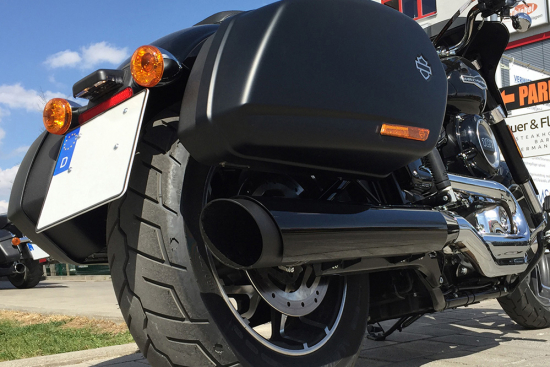 PENZL - V2-Speed Auspuffset elek. verstellb. / black - Endkappe silber / Harley Sportglide / ab 2018 / EG-BE