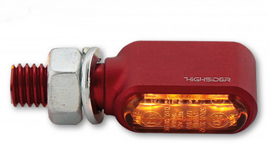 HS - LED Blinker / Positionsleuchte Little Bronx / Alu rot - dunkles Glas / 1 Paar / E-geprüft