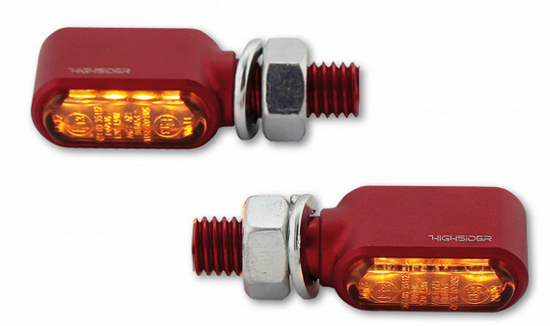 HS - LED Blinker / Positionsleuchte Little Bronx / Alu rot - dunkles Glas / 1 Paar / E-geprüft