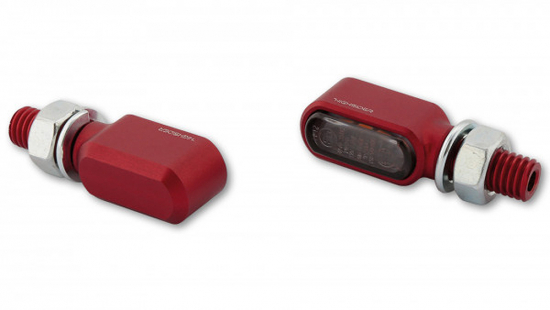HS - LED Blinker / Positionsleuchte Little Bronx / Alu rot - dunkles Glas / 1 Paar / E-geprüft