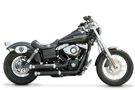 PENZL Retro Line Auspuffset + Krümmer - versetzt / verstellbar / schwarz-matt / Harley Dyna  / 06 - 16 /ABE