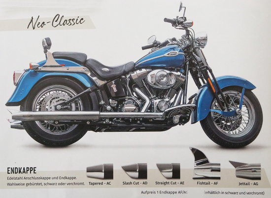 PENZL Neo Classic Auspuffset - Crossover - verstellb. / chrom - Jettail  / Harley Springer + Deluxe / bis 2016 / EG-BE