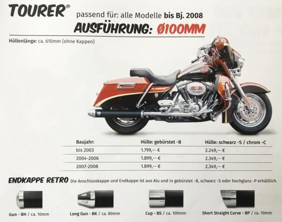 PENZL - Retro Line Auspuffset / 100 mm / verstellb. / schwarz / HD Touring / 04-06 /ABE
