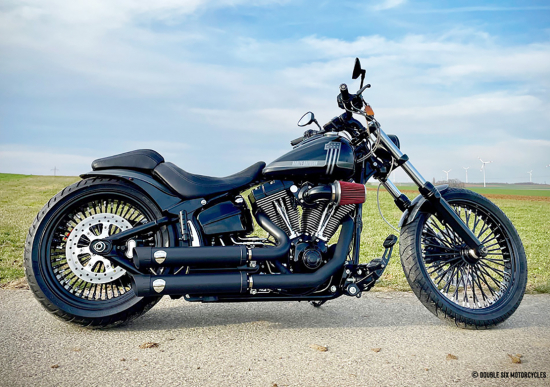 PENZL Retro Line Auspuffset + Krümmer - gleichlang / verstellbar / schwarz-matt / Harley Softail + Breakout  / 06 - 16 / ABE