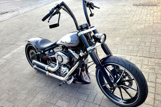 PENZL Retro Line Auspuffset + Krümmer - versetzt / verstellbar / schwarz-matt / Harley Softail + Breakout  / 08 - 17 /ABE