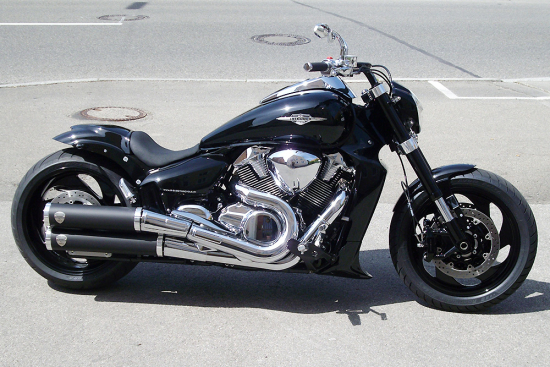 PENZL-RETRO-Auspuff-verstellb. / fein gebürstet / Suzuki C 1500 T / 2013 - 16 / EG-BE