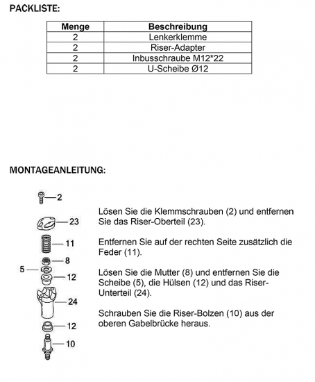 Preview: TB RISER - nur Springergabel - OLDSTYLE / 2 Zoll hoch / Lenker  25 mm - 1 Zoll - Alu schwarz - ohne KDF / Tüv